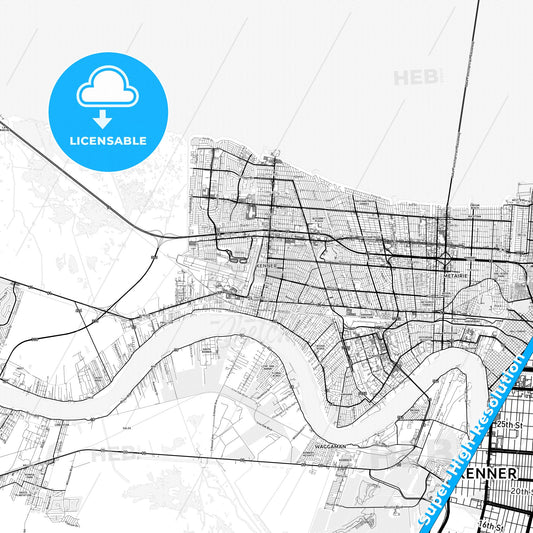 Kenner, Louisiana light map with streetnames, citynames and districts