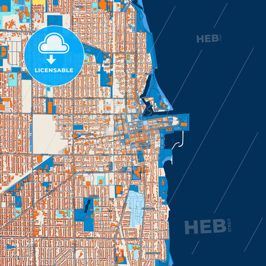 Colorful Kenosha Street Map with Labels and Buildings