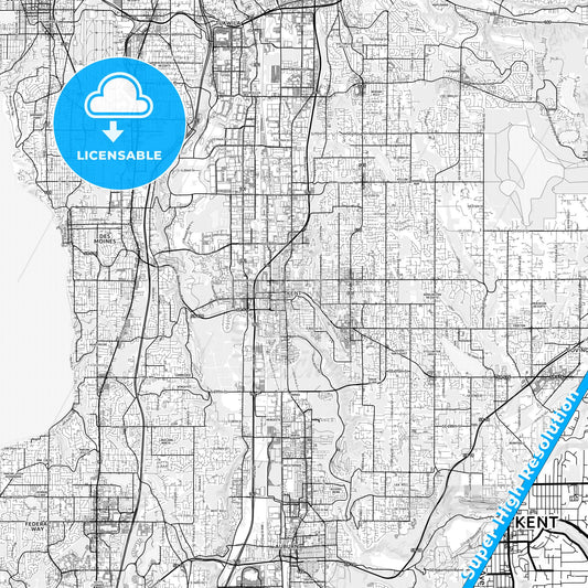 Kent, Washington light map with streetnames, citynames and districts