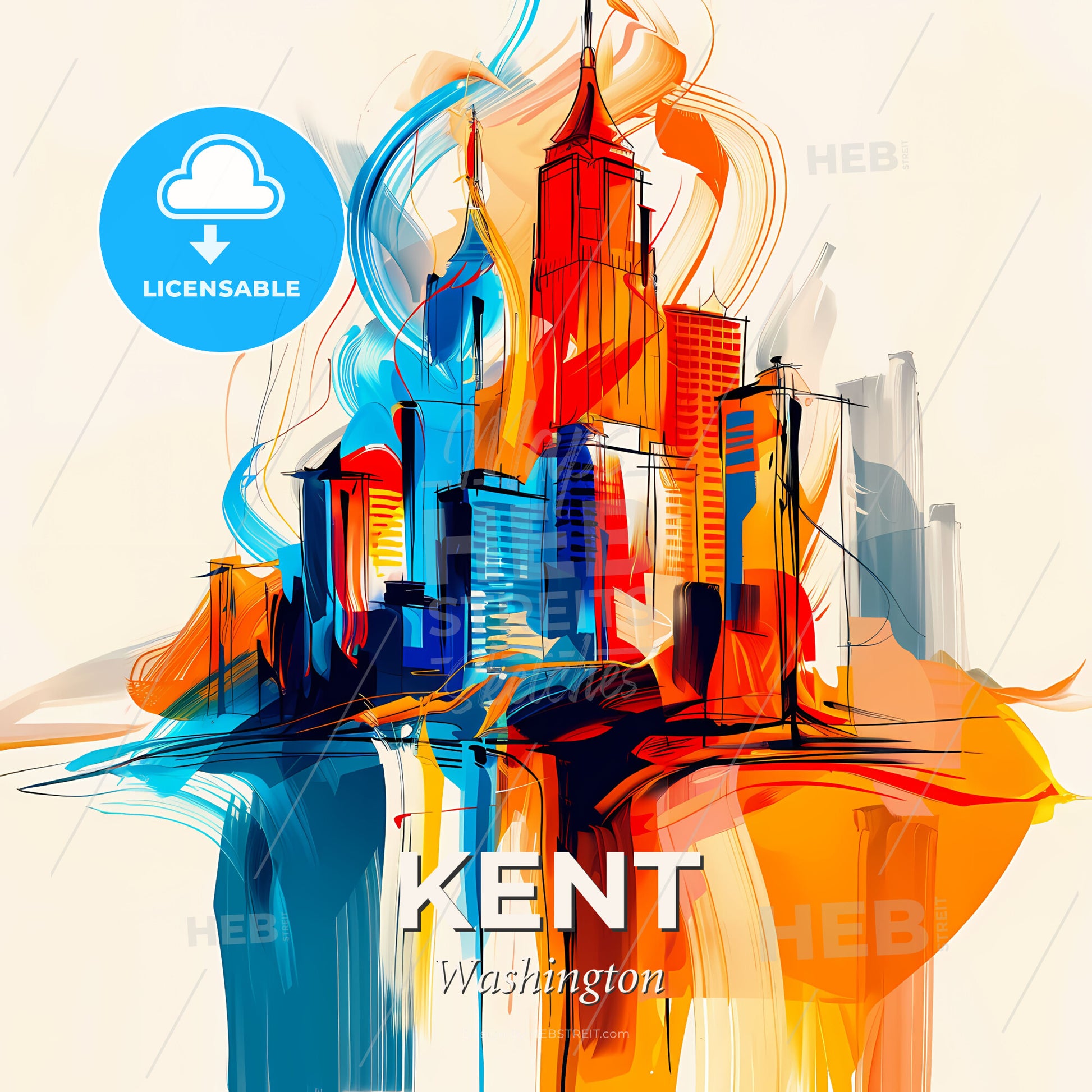 Vibrant Kent, Washington - A Colorful Cityscape With Tall Buildings - Square format print template