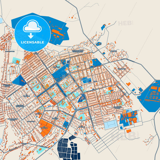 Colorful Kentau Street Map with Labels and Buildings