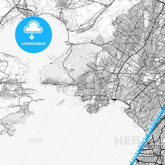 Keratsini, Greece light map with streetnames, citynames and districts