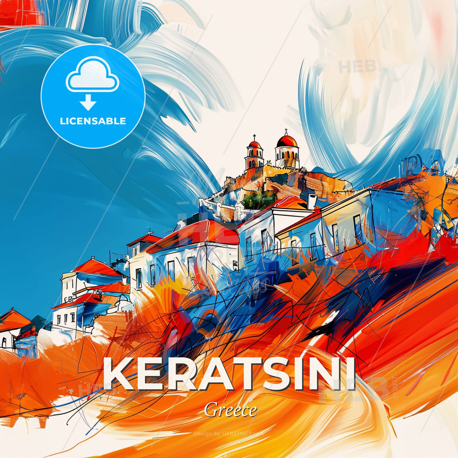 Vibrant Keratsini, Greece - A Painting Of A Colorful City - Square format print template