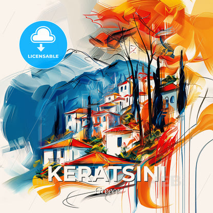 Vibrant Keratsini, Greece - A Painting Of A Village - Square format print template