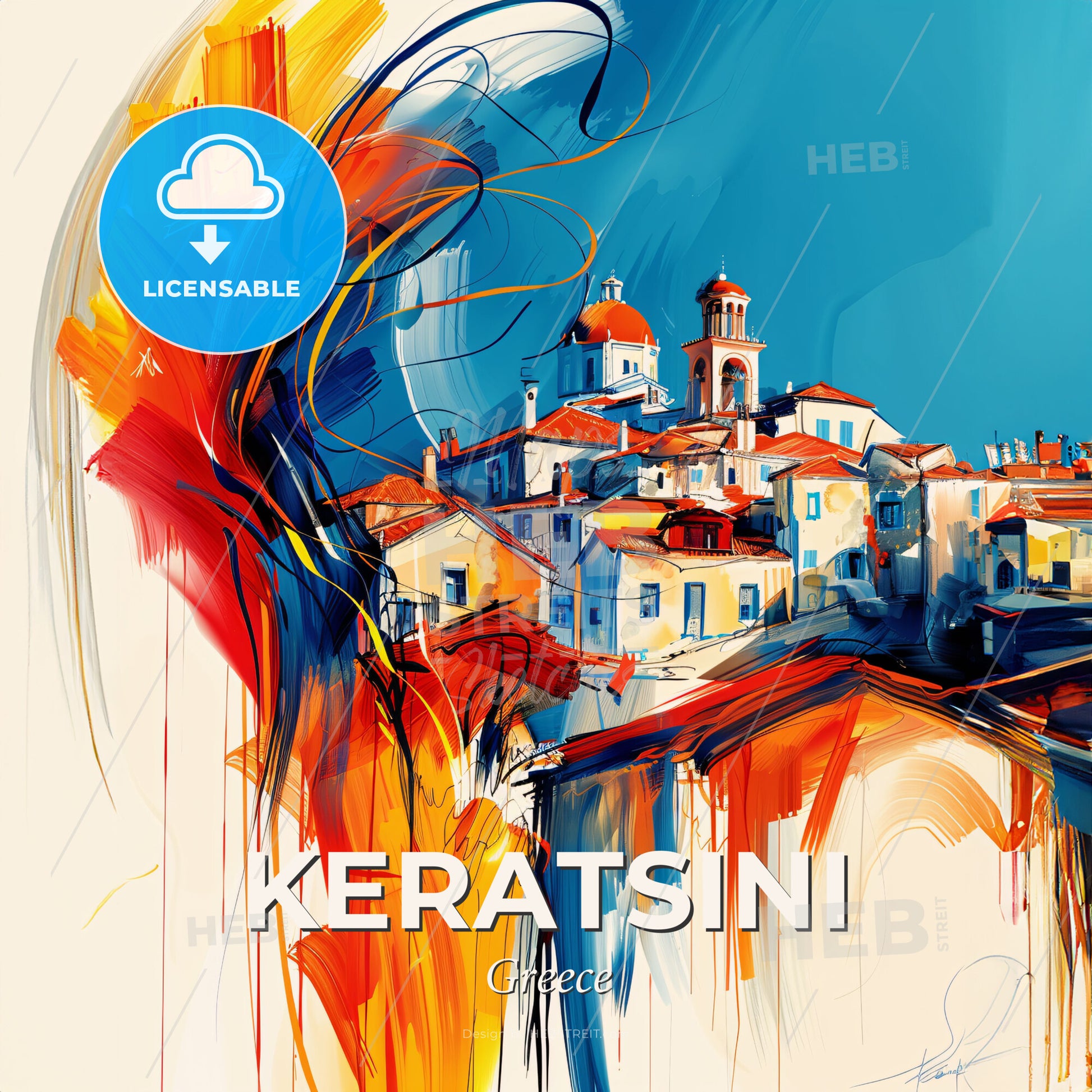 Vibrant Keratsini, Greece - A Painting Of A City - Square format print template