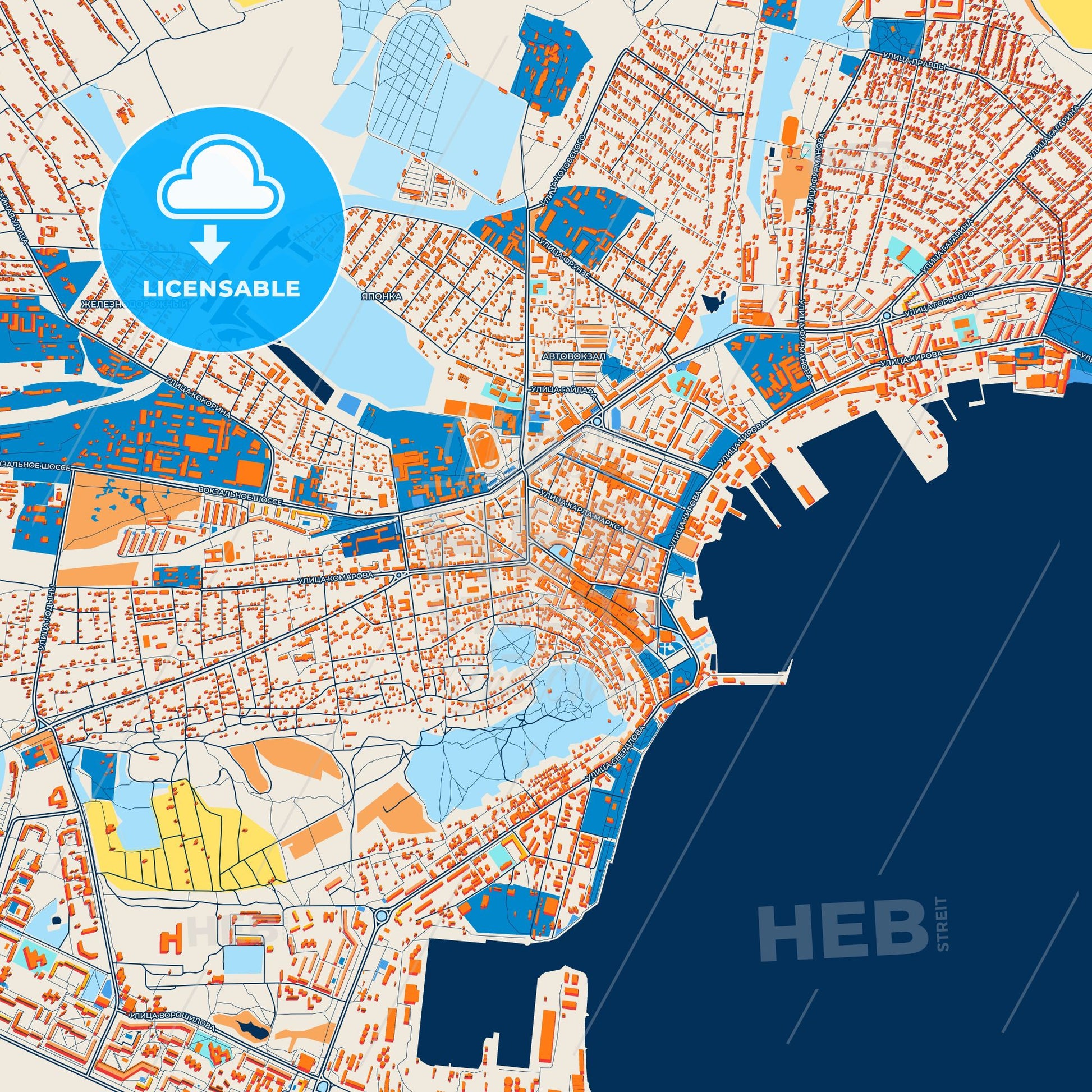 Colorful Kerch Street Map with Labels and Buildings