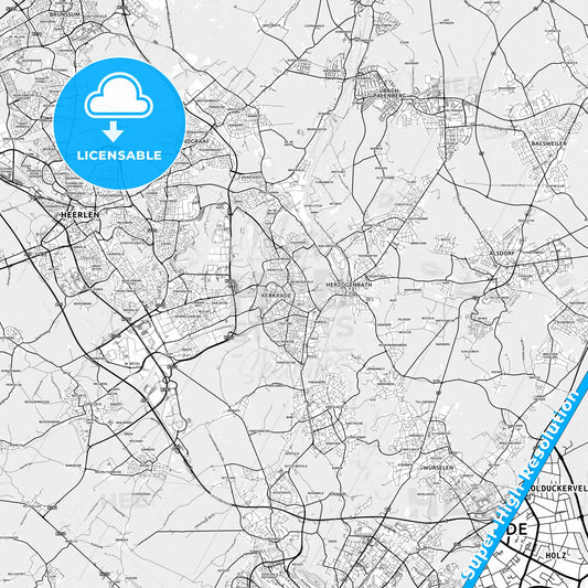 Kerkrade, Netherlands light map with streetnames, citynames and districts