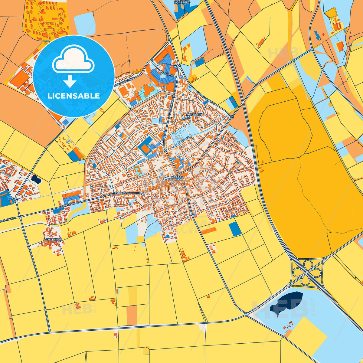 Colorful Kerpen Street Map with Labels and Buildings
