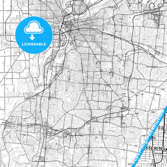 Kettering, Ohio light map with streetnames, citynames and districts