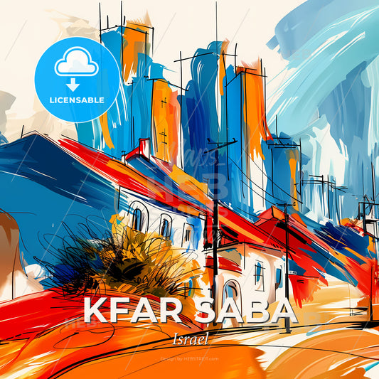 Vibrant Kfar Saba, Israel - A Painting Of A City - Square format print template