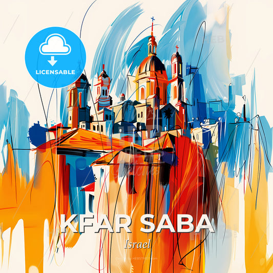 Vibrant Kfar Saba, Israel - A Painting Of A Building With A Dome And Towers - Square format print template