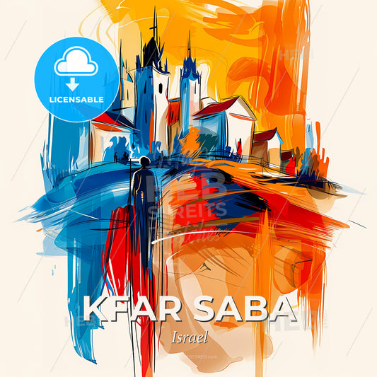 Vibrant Kfar Saba, Israel - A Painting Of A Castle - Square format print template