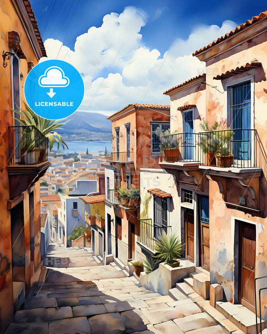 Modern Artwork of Kfar Saba Israel Skyline - Street Scene with Buildings and City in Background