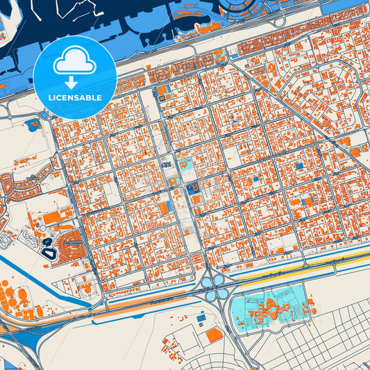 Colorful Khalifah A City Street Map with Labels and Buildings