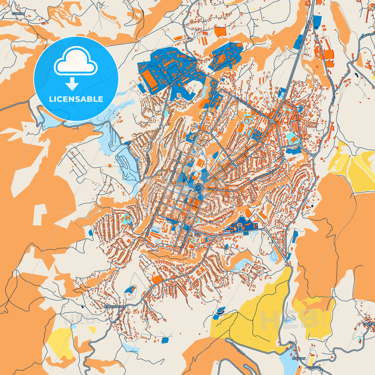 Colorful Khankendi Street Map with Labels and Buildings