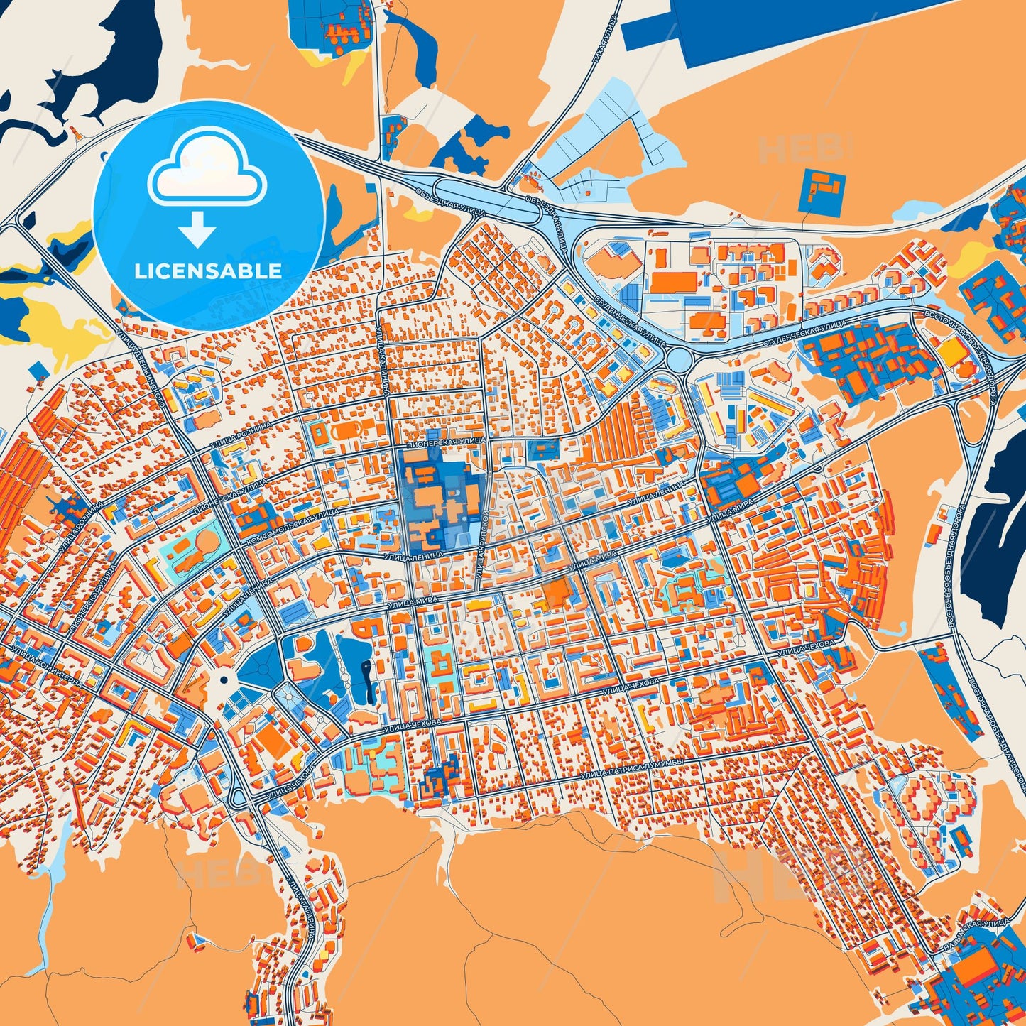 Colorful Khanty-Mansiysk Street Map with Labels and Buildings