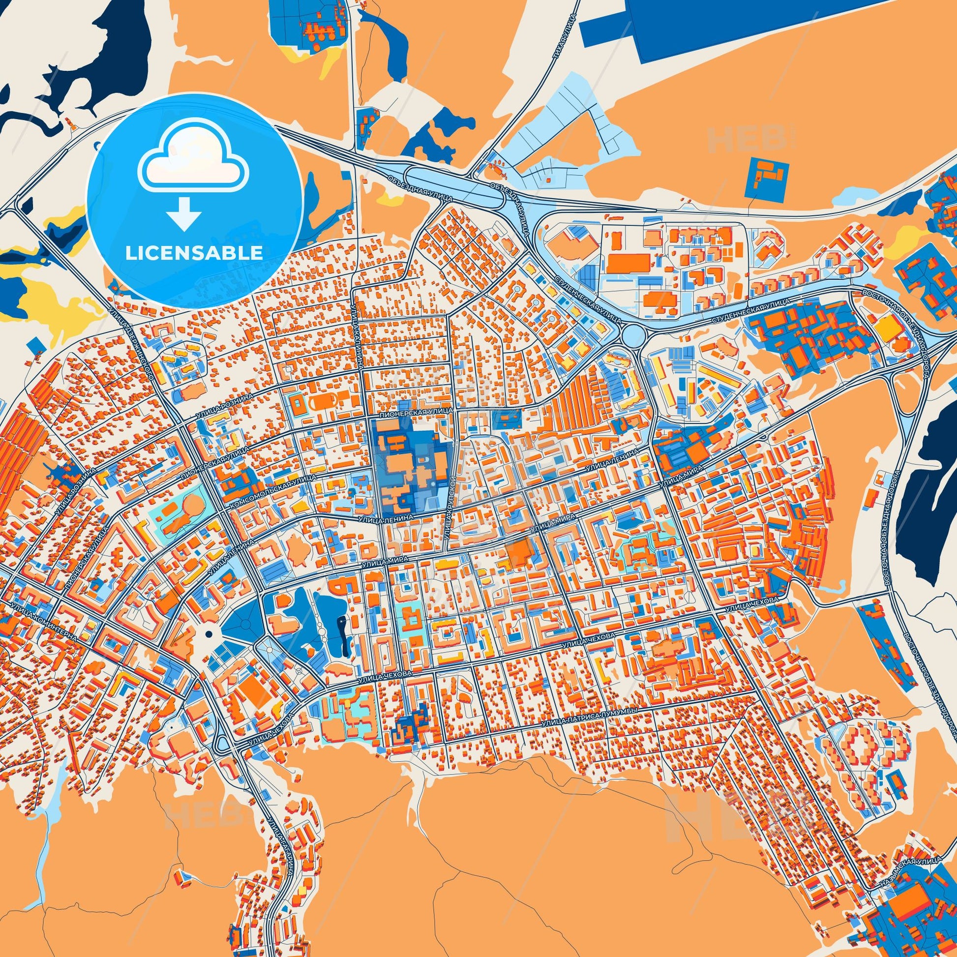 Colorful Khanty-Mansiysk Street Map with Labels and Buildings
