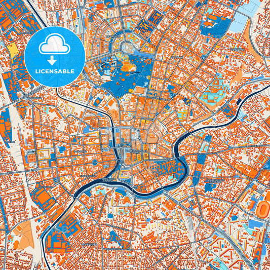 Colorful Kharkiv Street Map with Labels and Buildings