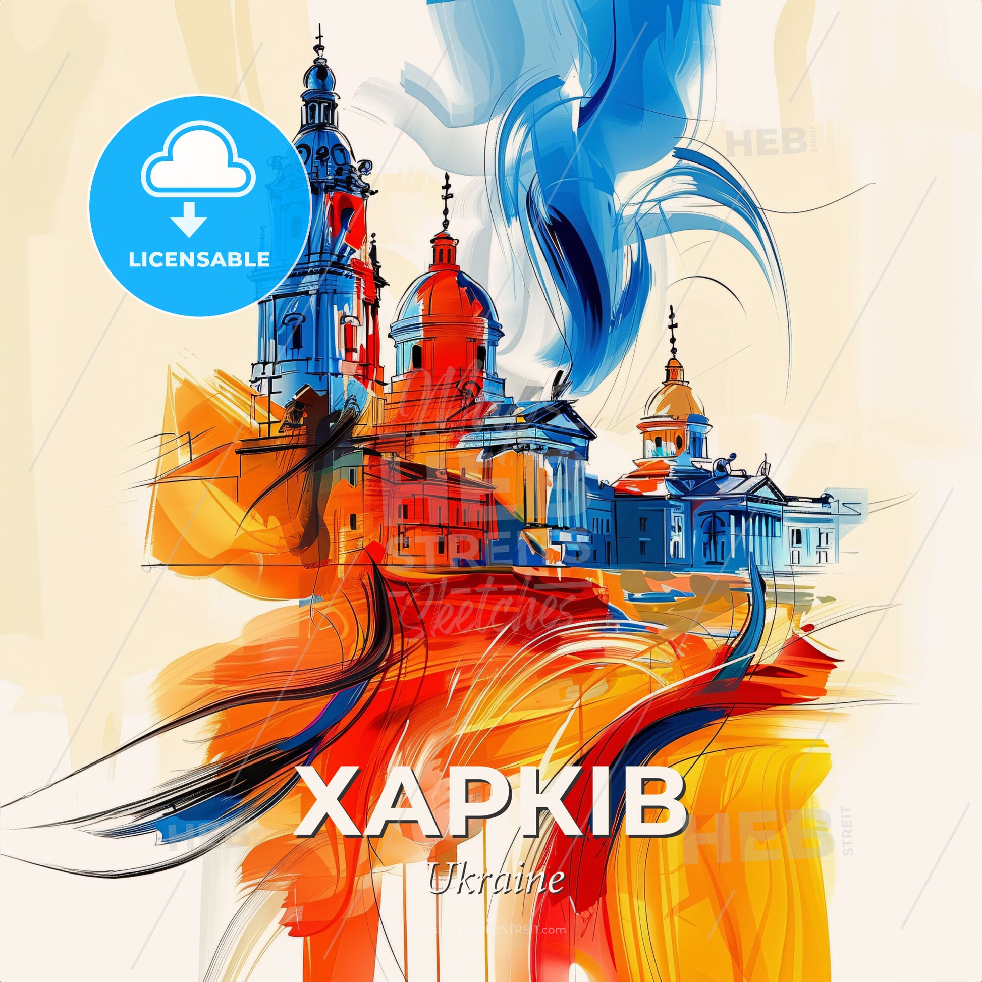 Vibrant Харків, Ukraine - A Painting Of A Building - Square format print template