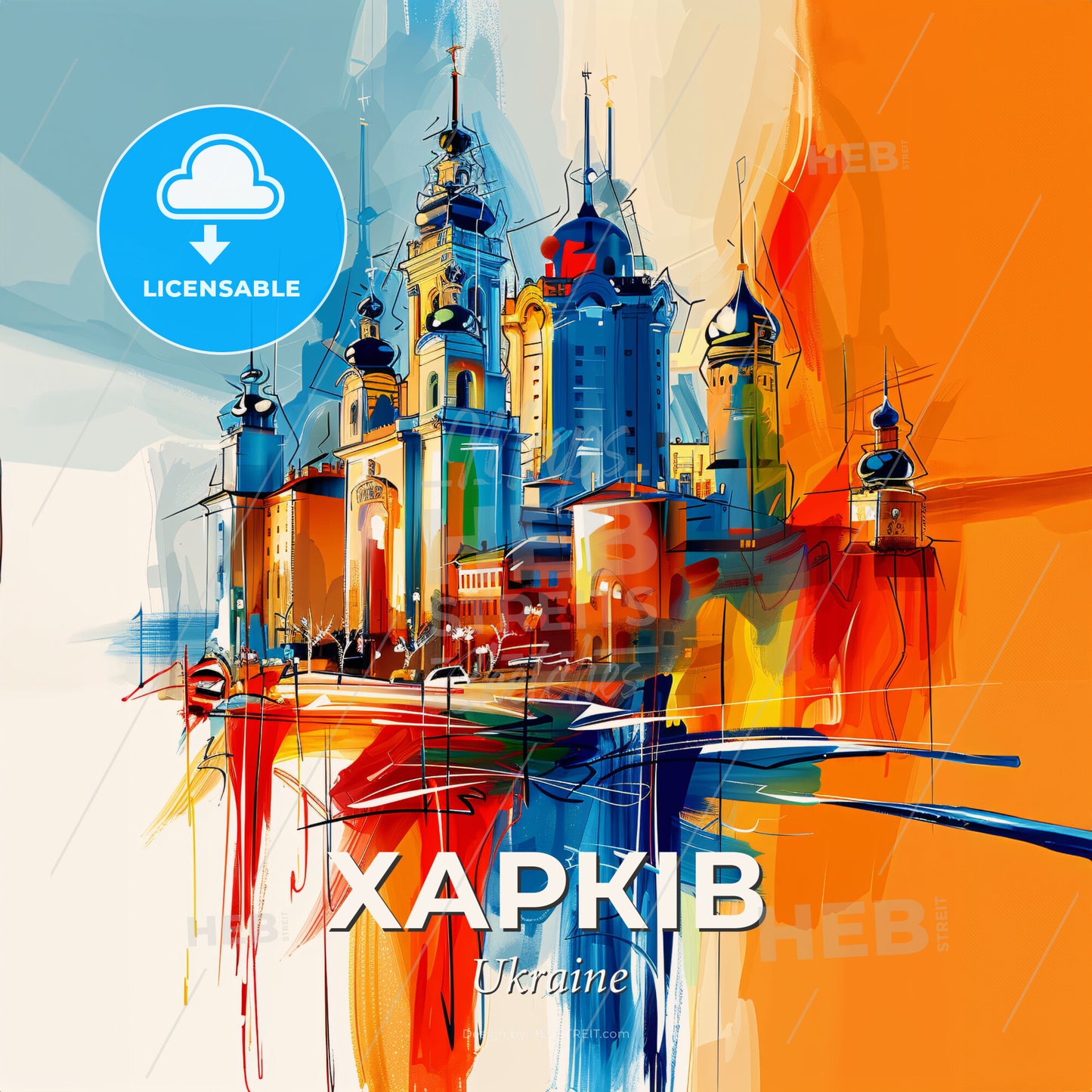 Vibrant Харків, Ukraine - A Painting Of A Castle - Square format print template