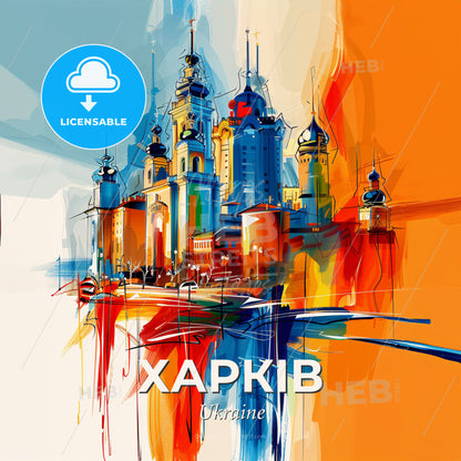 Vibrant Харків, Ukraine - A Painting Of A Castle - Square format print template