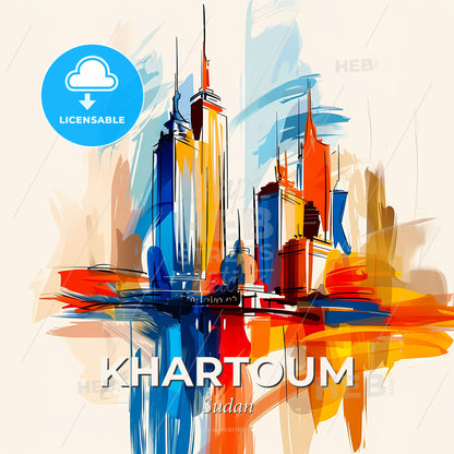 Vibrant Khartoum, Sudan - A Colorful Painting Of A City - Square format print template