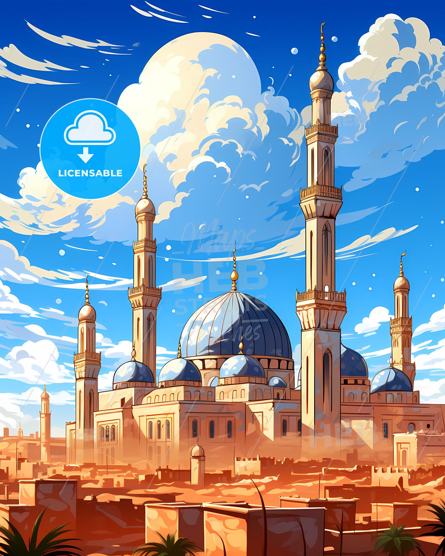 Khartoum Skyline Cityscape Painting Art Modern Buildings Blue Sky Clouds Vibrant