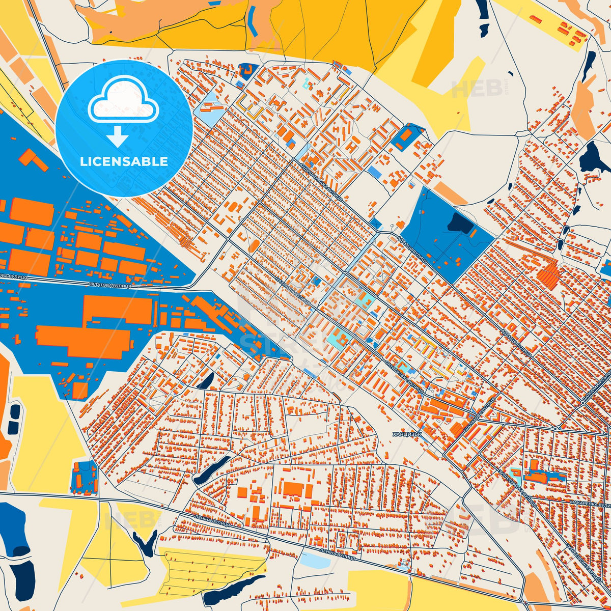 Colorful Khartsyzk Street Map with Labels and Buildings