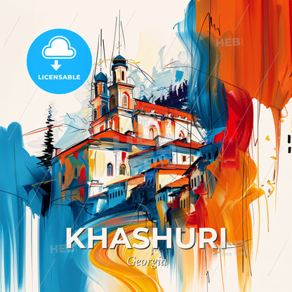 Vibrant Khashuri, Georgia - A Painting Of A Building - Square format print template