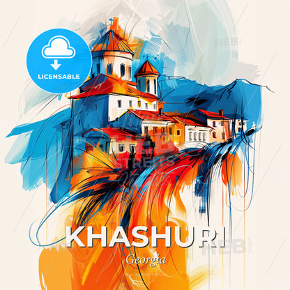 Vibrant Khashuri, Georgia - A Painting Of A Building - Square format print template