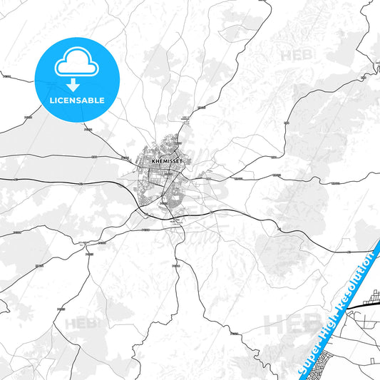 Khemisset, Morocco light map with streetnames, citynames and districts