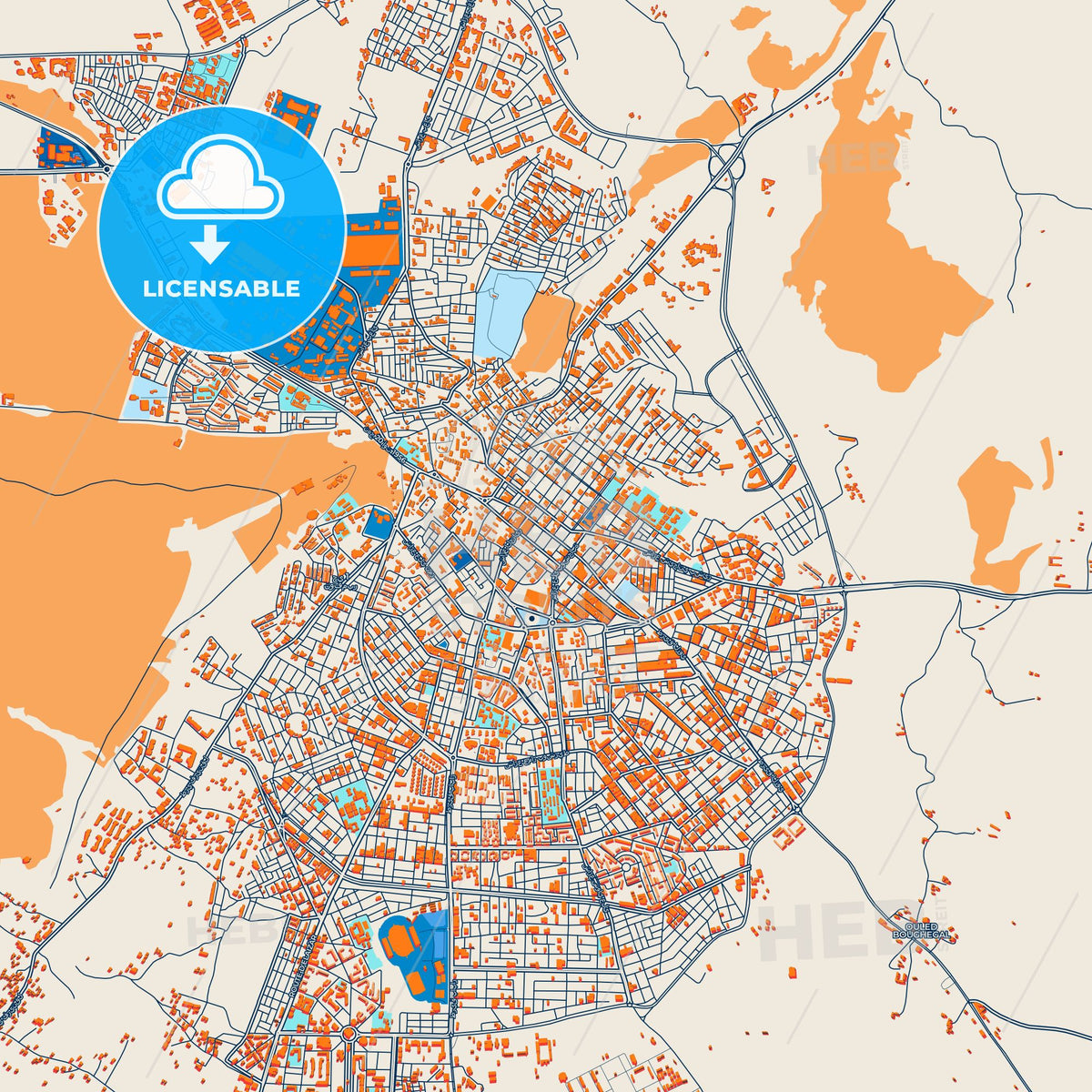 Colorful Khenchela Street Map with Labels and Buildings
