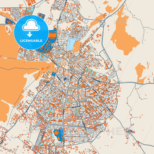 Colorful Khenchela Street Map with Labels and Buildings