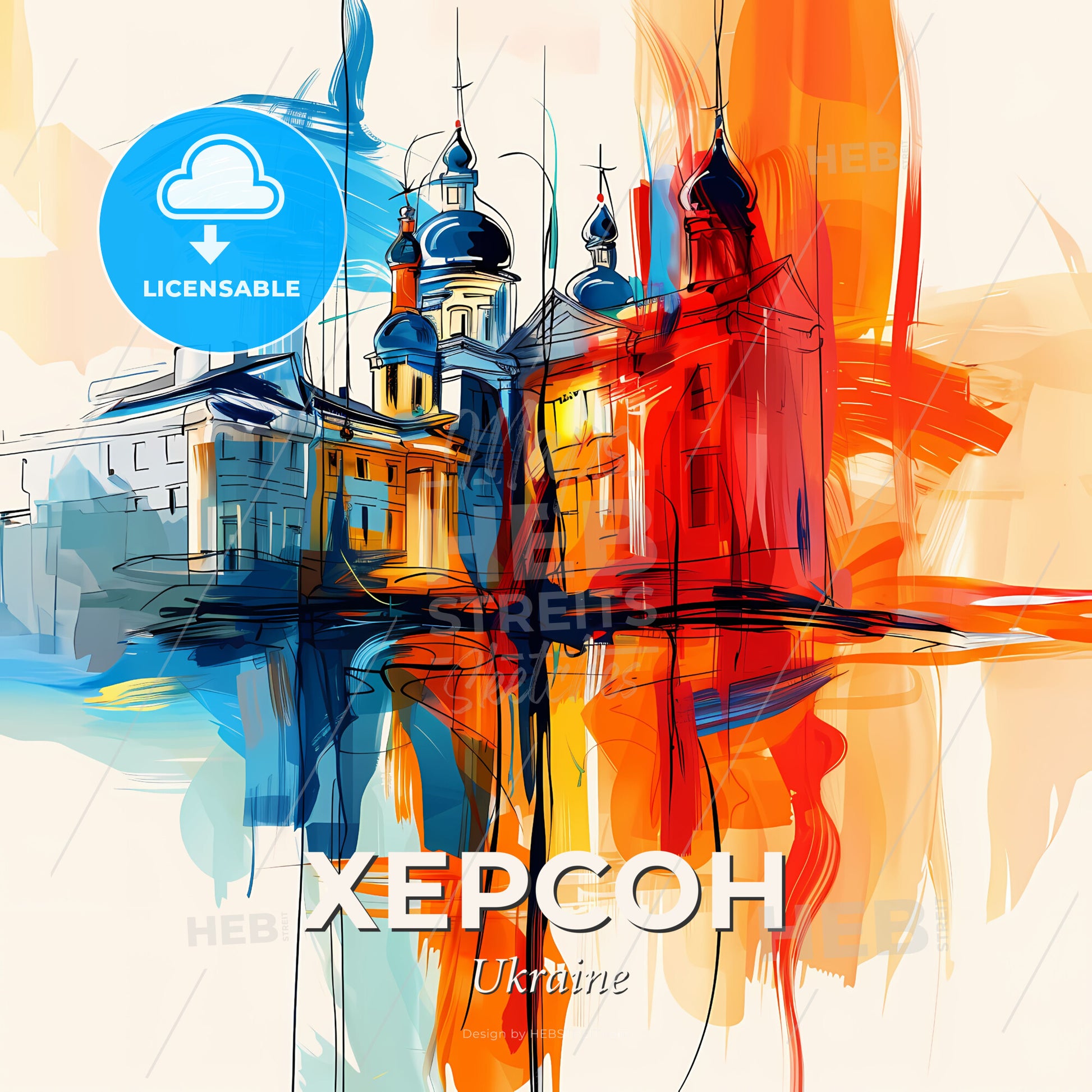 Vibrant Херсон, Ukraine - A Painting Of Buildings With Colorful Paint - Square format print template