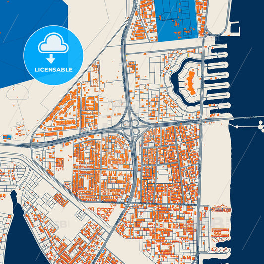 Colorful Khobar Street Map with Labels and Buildings