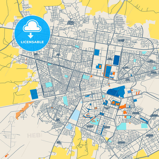 Colorful Khouribga Street Map with Labels and Buildings