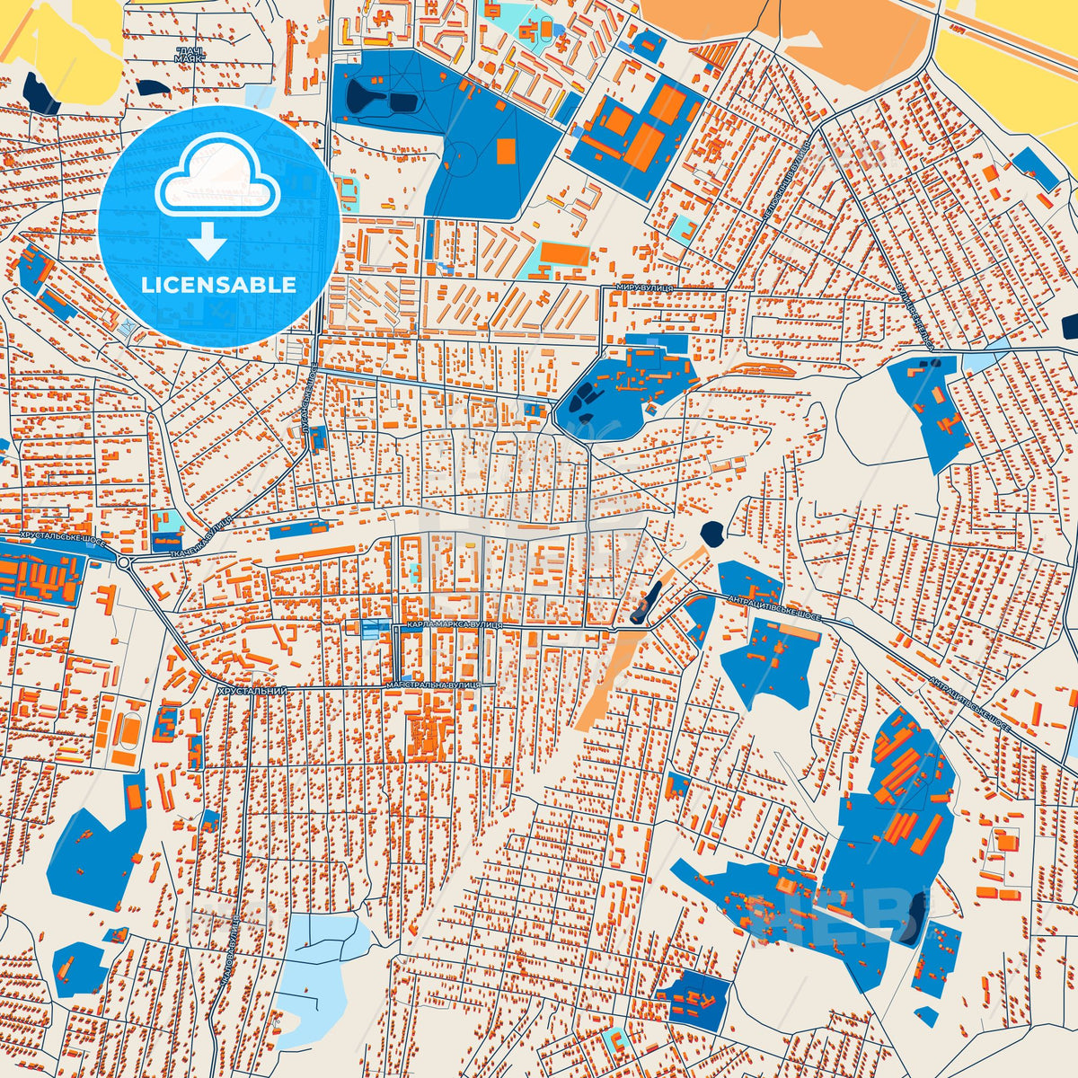 Colorful Khrustalnyi Street Map with Labels and Buildings