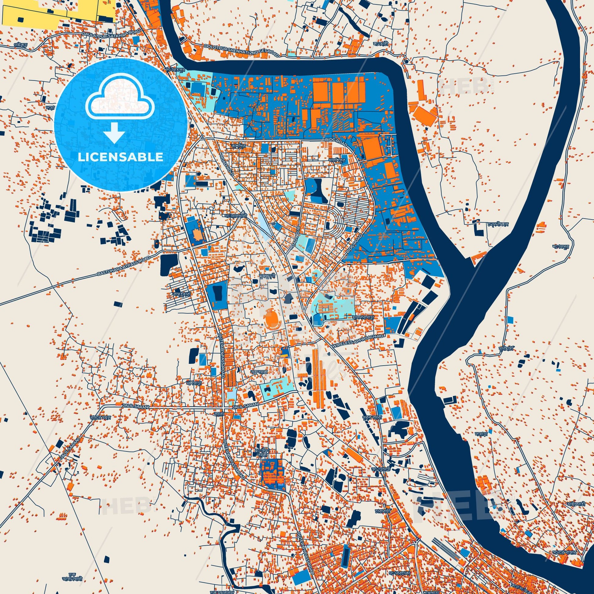 Colorful Khulna Street Map with Labels and Buildings