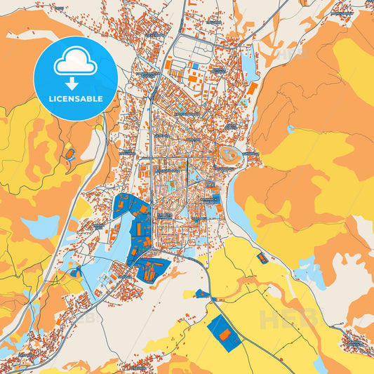 Colorful Kičevo Street Map with Labels and Buildings