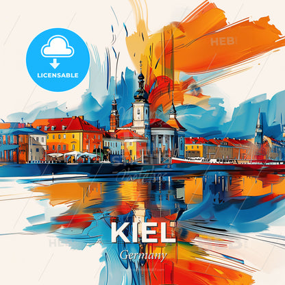 Vibrant Kiel, Germany - A Colorful Painting Of A City - Square format print template
