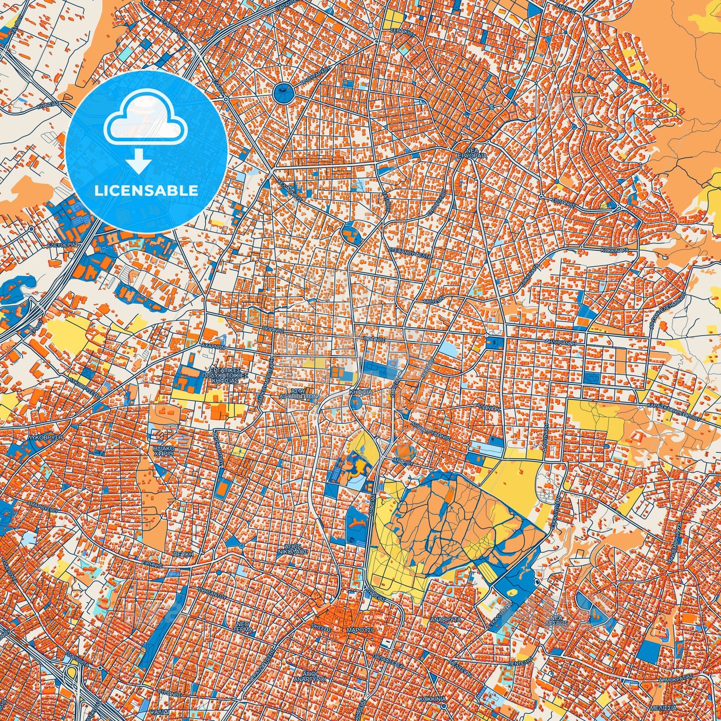Colorful Kifissia Street Map with Labels and Buildings
