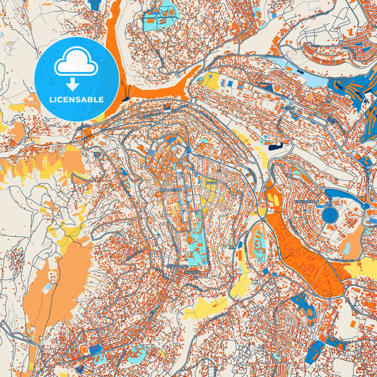 Colorful Kigali Street Map with Labels and Buildings