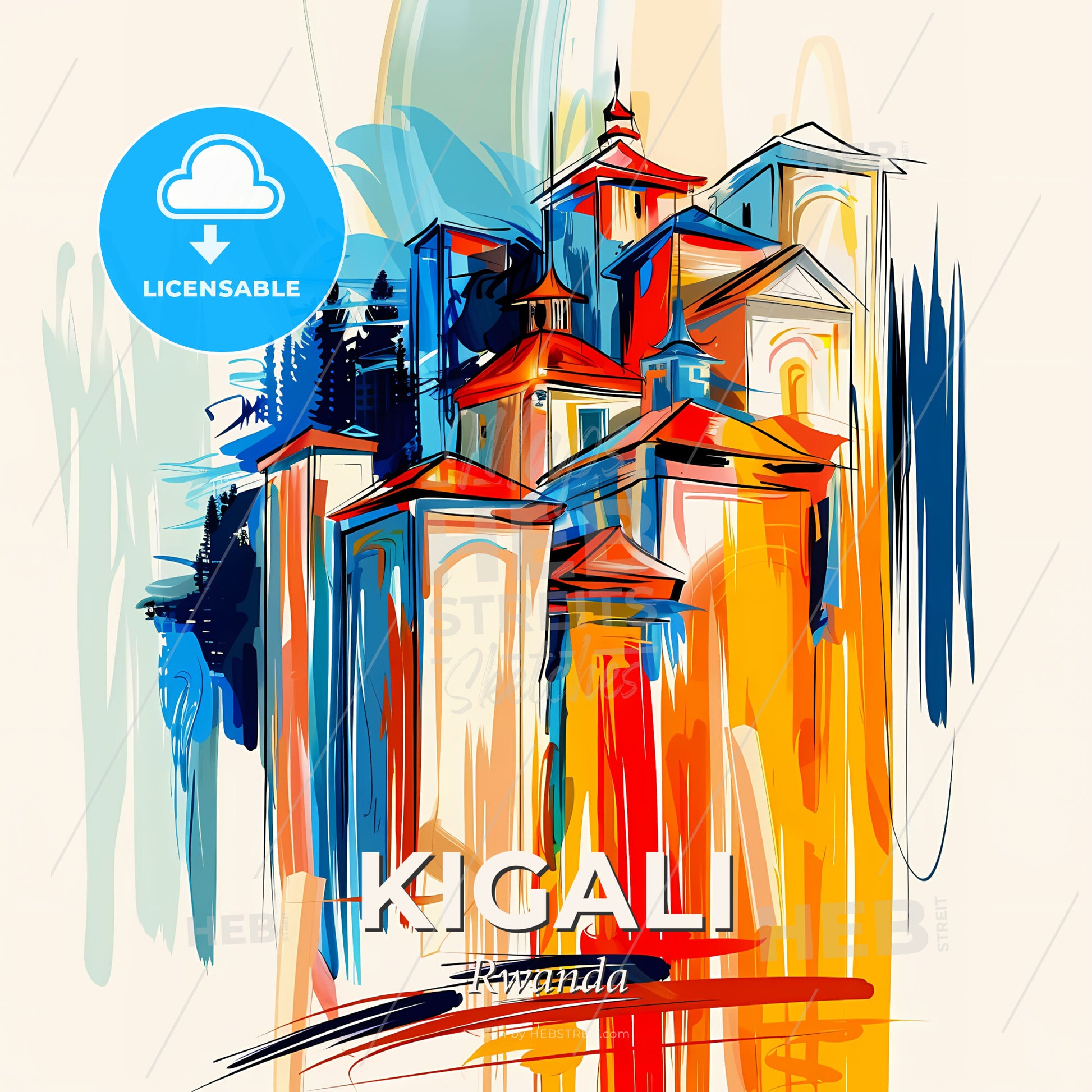 Vibrant Kigali, Rwanda - A Colorful Painting Of Buildings - Square format print template