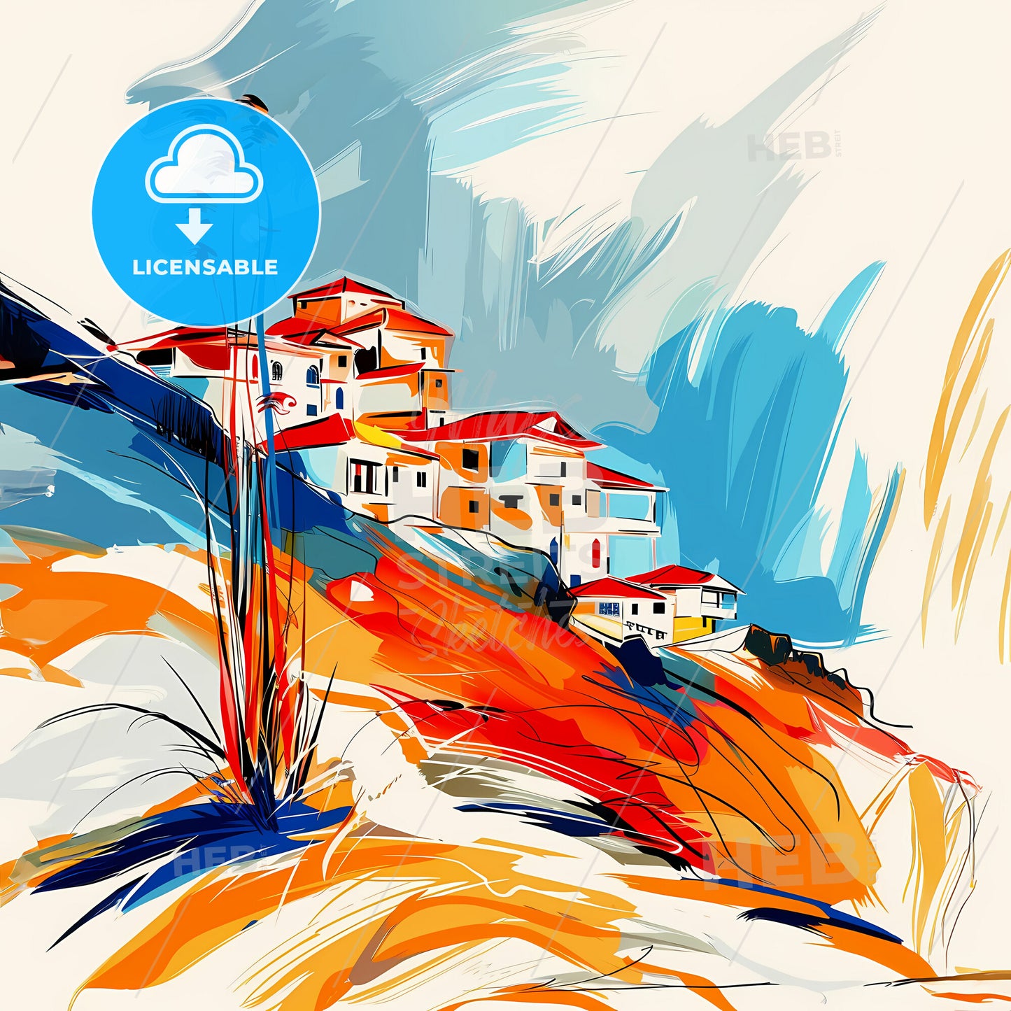 Vibrant Kigali, Rwanda - A Painting Of Houses On A Hill