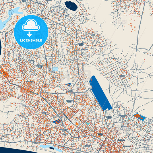 Colorful Kigoma Street Map with Labels and Buildings