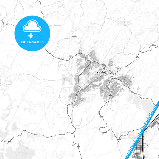 Kikwit, DR Congo light map with streetnames, citynames and districts