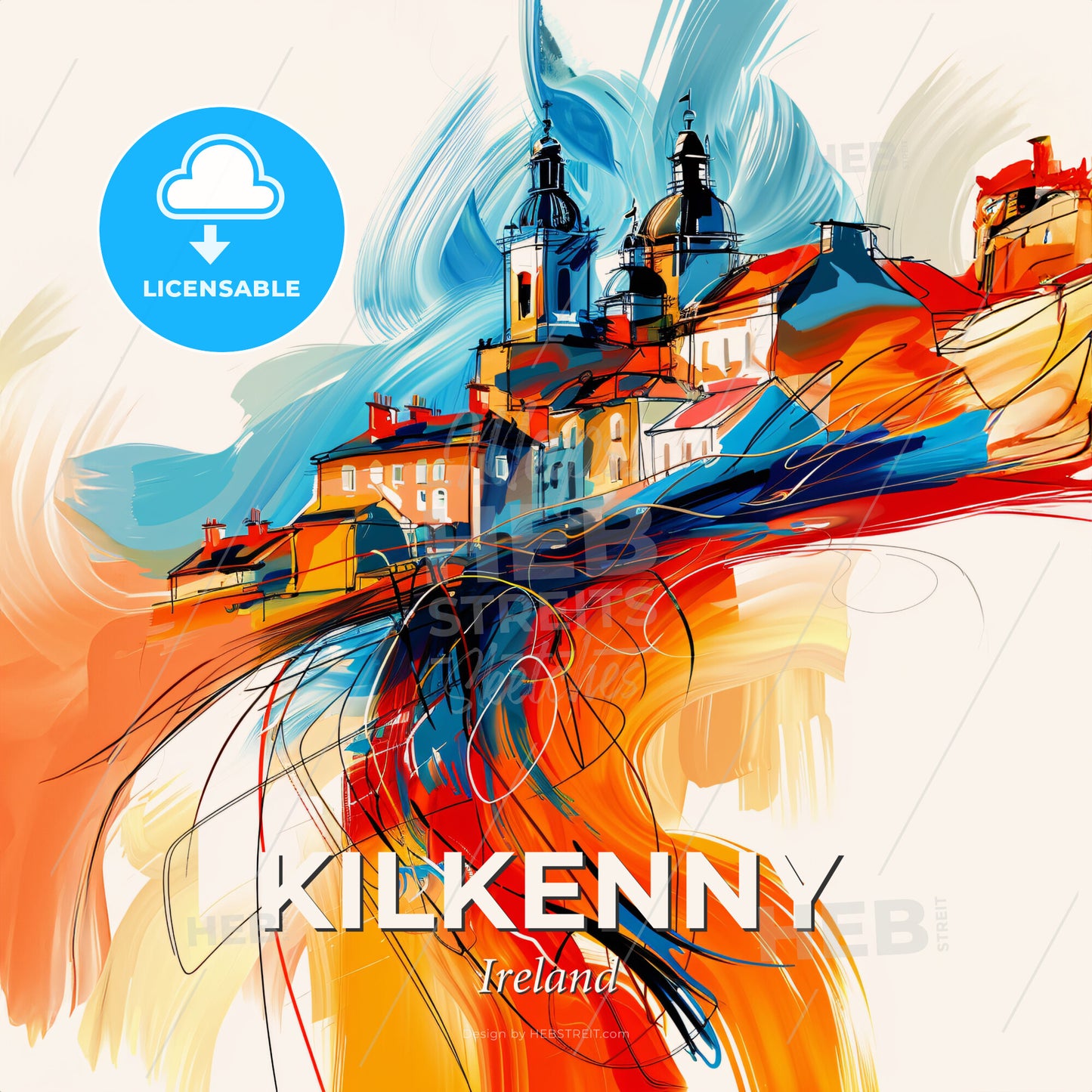 Vibrant Kilkenny, Ireland - A Painting Of A Town - Square format print template