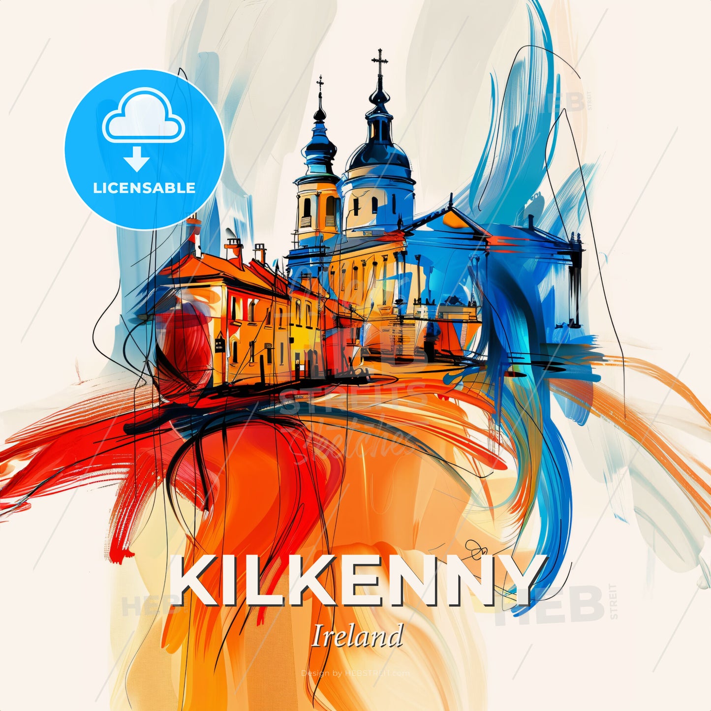 Vibrant Kilkenny, Ireland - A Painting Of A Building With A Colorful Background - Square format print template