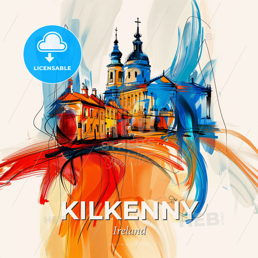 Vibrant Kilkenny, Ireland - A Painting Of A Building With A Colorful Background - Square format print template