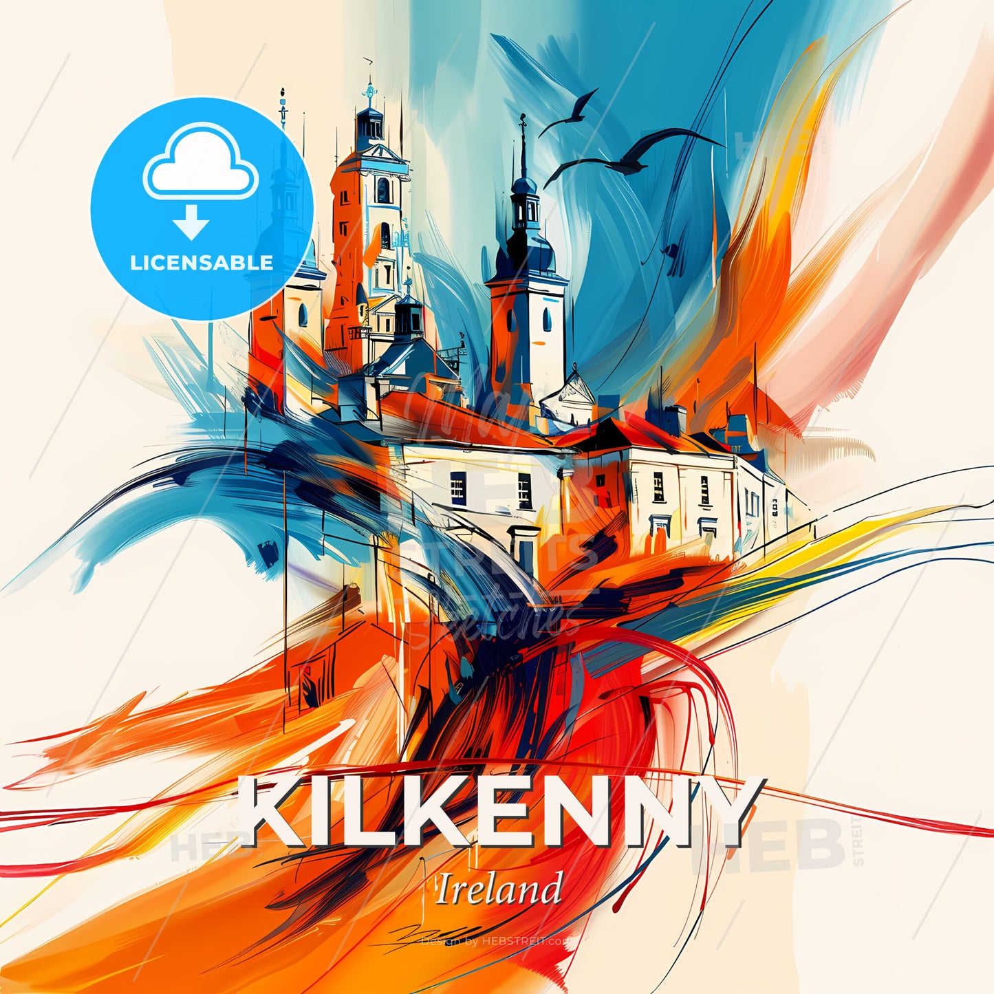 Vibrant Kilkenny, Ireland - A Painting Of A Building With A Colorful Brushstroke - Square format print template